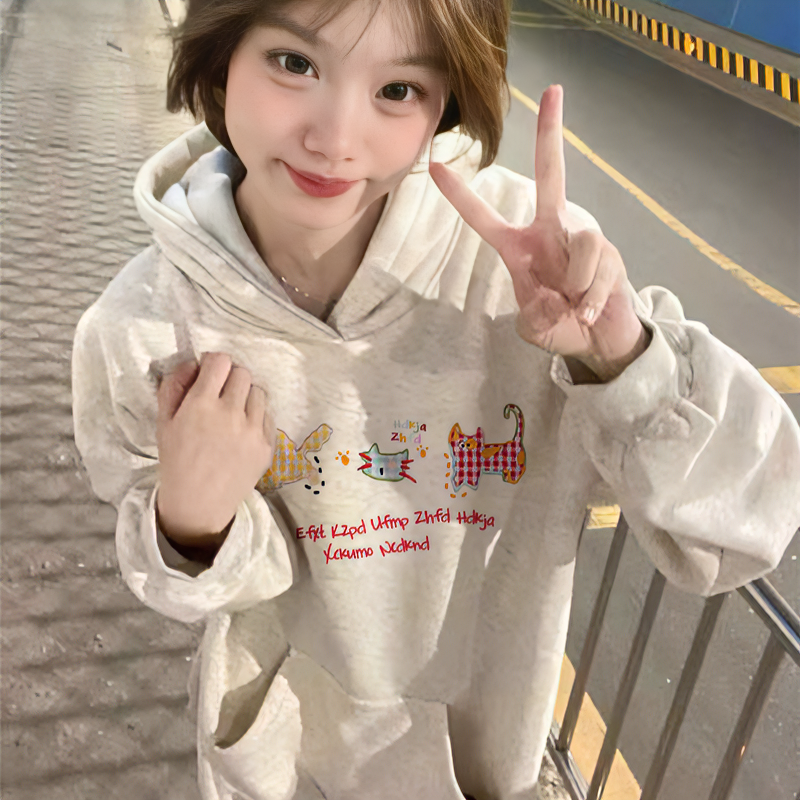 灰色连帽加绒卫衣女2025新款爆款秋冬加厚美式宽松带帽慵懒风外套