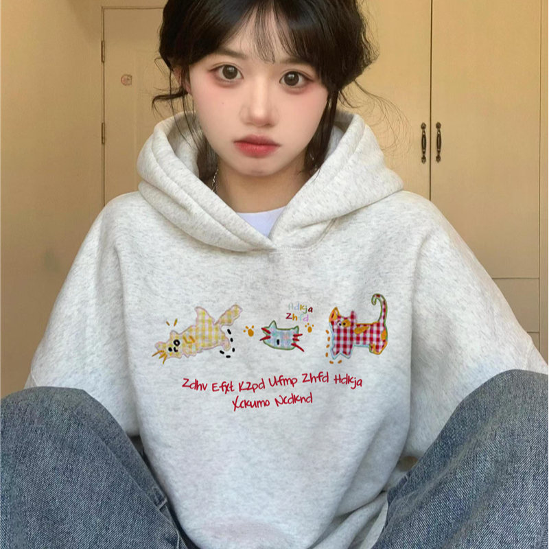 重磅卫衣女2025新款爆款纯棉秋冬加绒加厚宽松美式慵懒风连帽外套