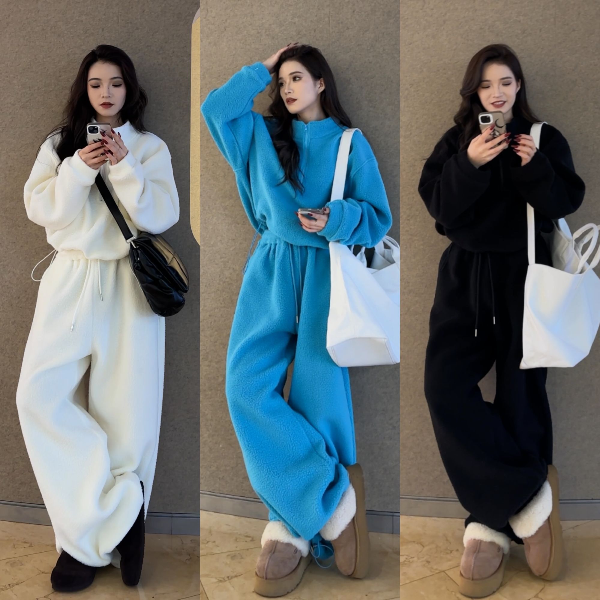 现货12355套装女2025冬季新款摇粒绒卫衣套装双面绒运动休闲套装