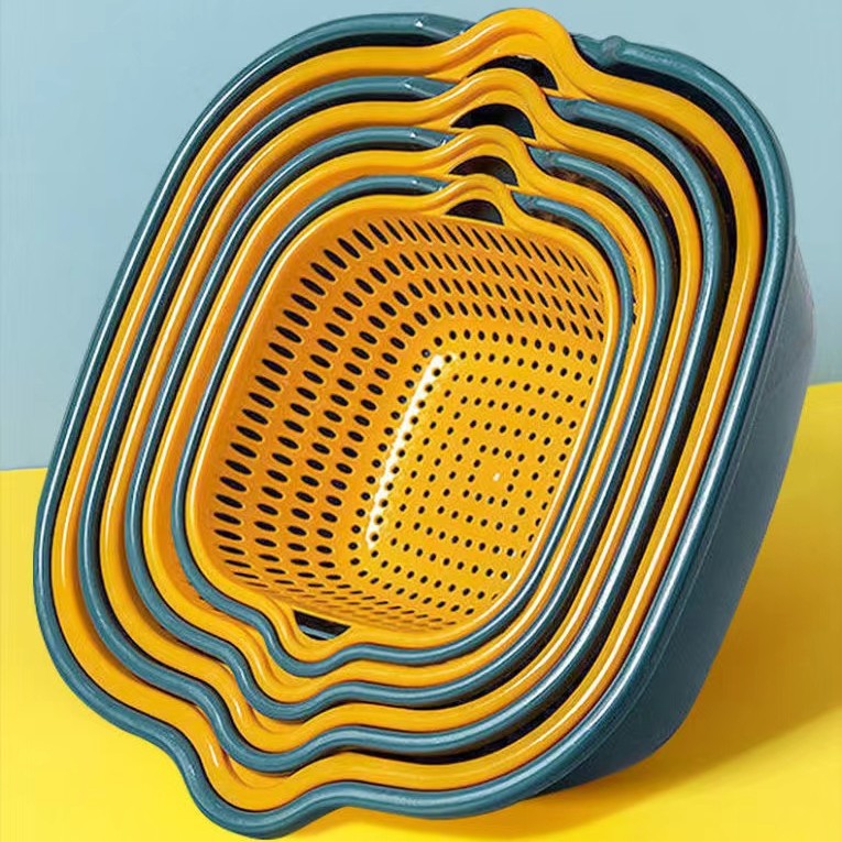 （八件套) 镂空家用双层洗菜盆塑料沥水篮子菜篮厨房实用