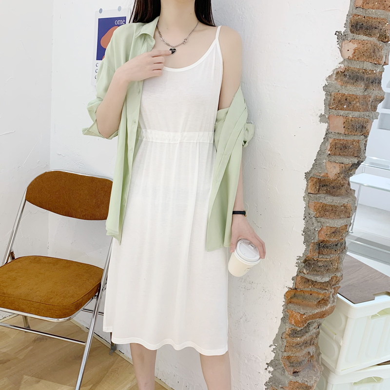 莫代尔吊带连衣裙夏季薄款抽绳吊带裙2023年新款内搭黑色背心长裙