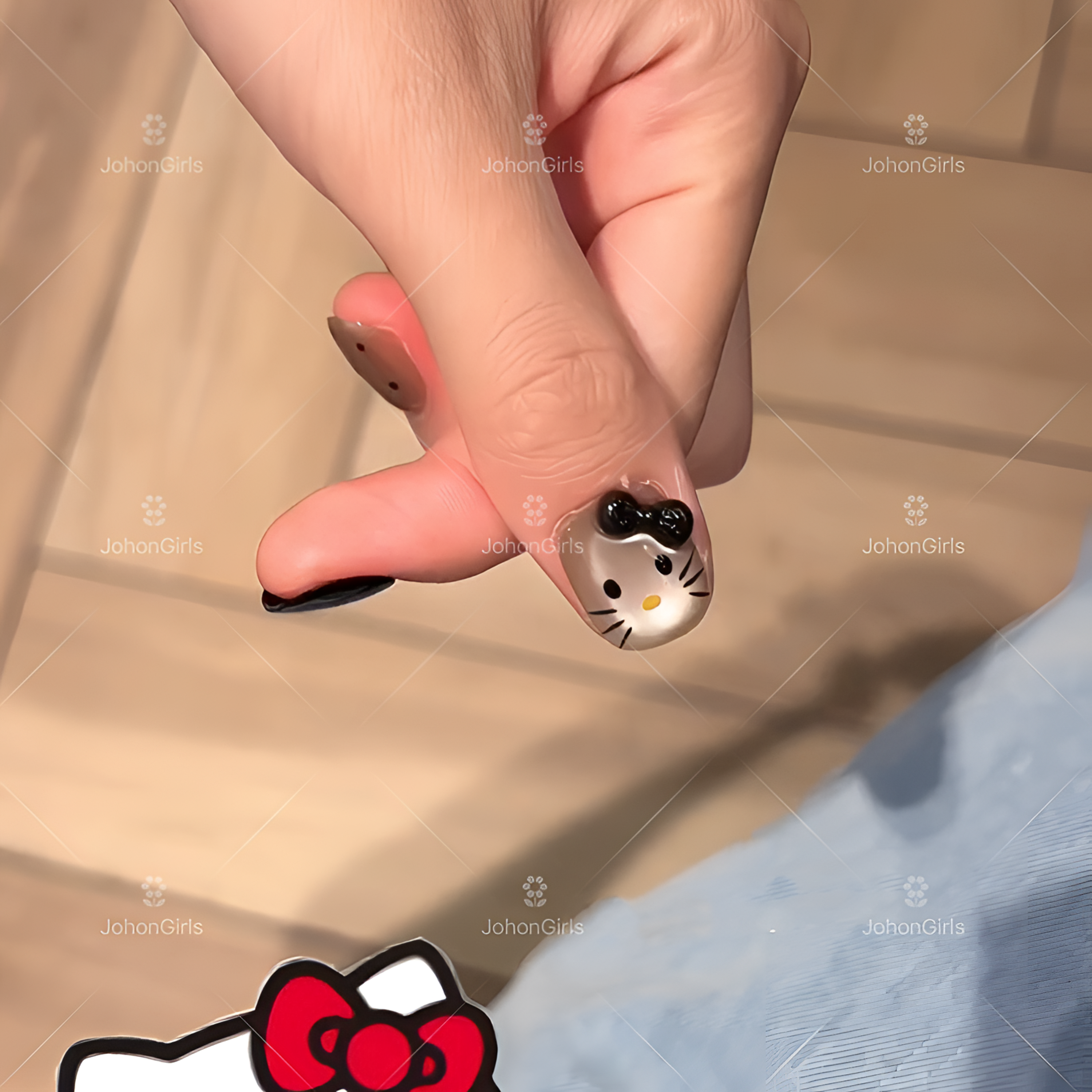 JohonGirls'/琴岛小嫚【黑皮Kitty】短款高级超显白猫眼手工穿戴甲