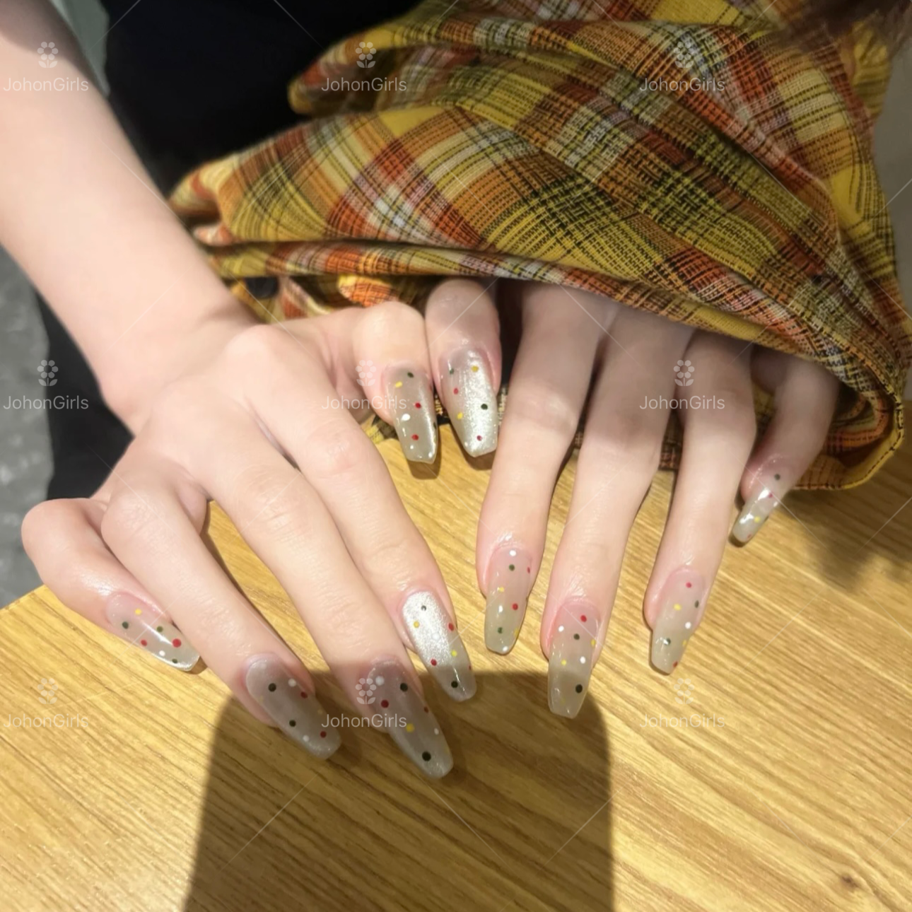 JohonGirls'/琴岛小嫚【时光波点】秋冬浅咖气质波点美甲手工穿戴甲