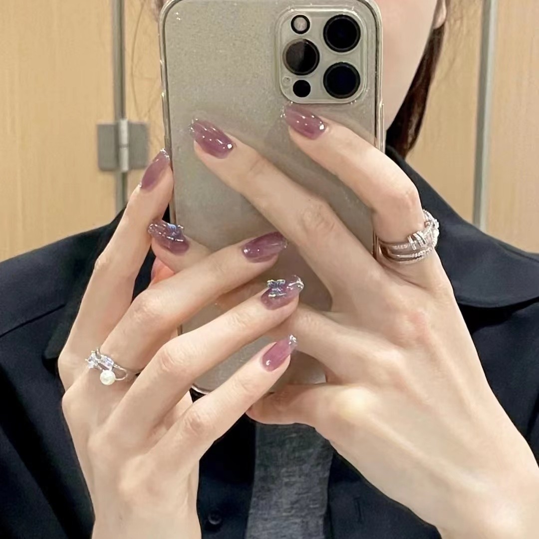 JohonGirls'/琴岛小嫚【雾紫蝴蝶】轻奢透雾紫色气质显白手工穿戴甲