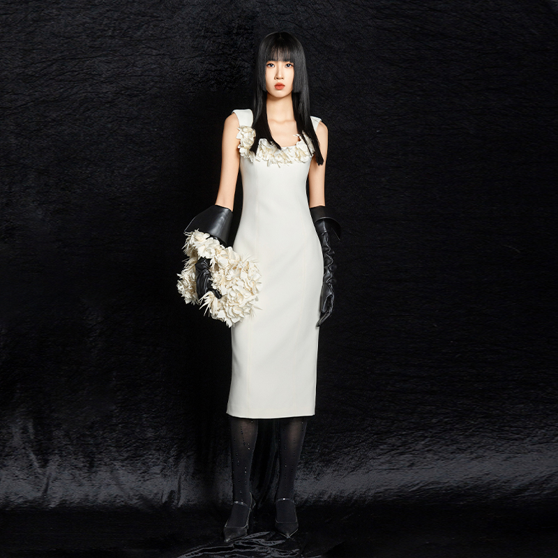 MAGGIE MA马婧立体花朵裙子夏天高贵气质连衣裙财阀千金女装352D