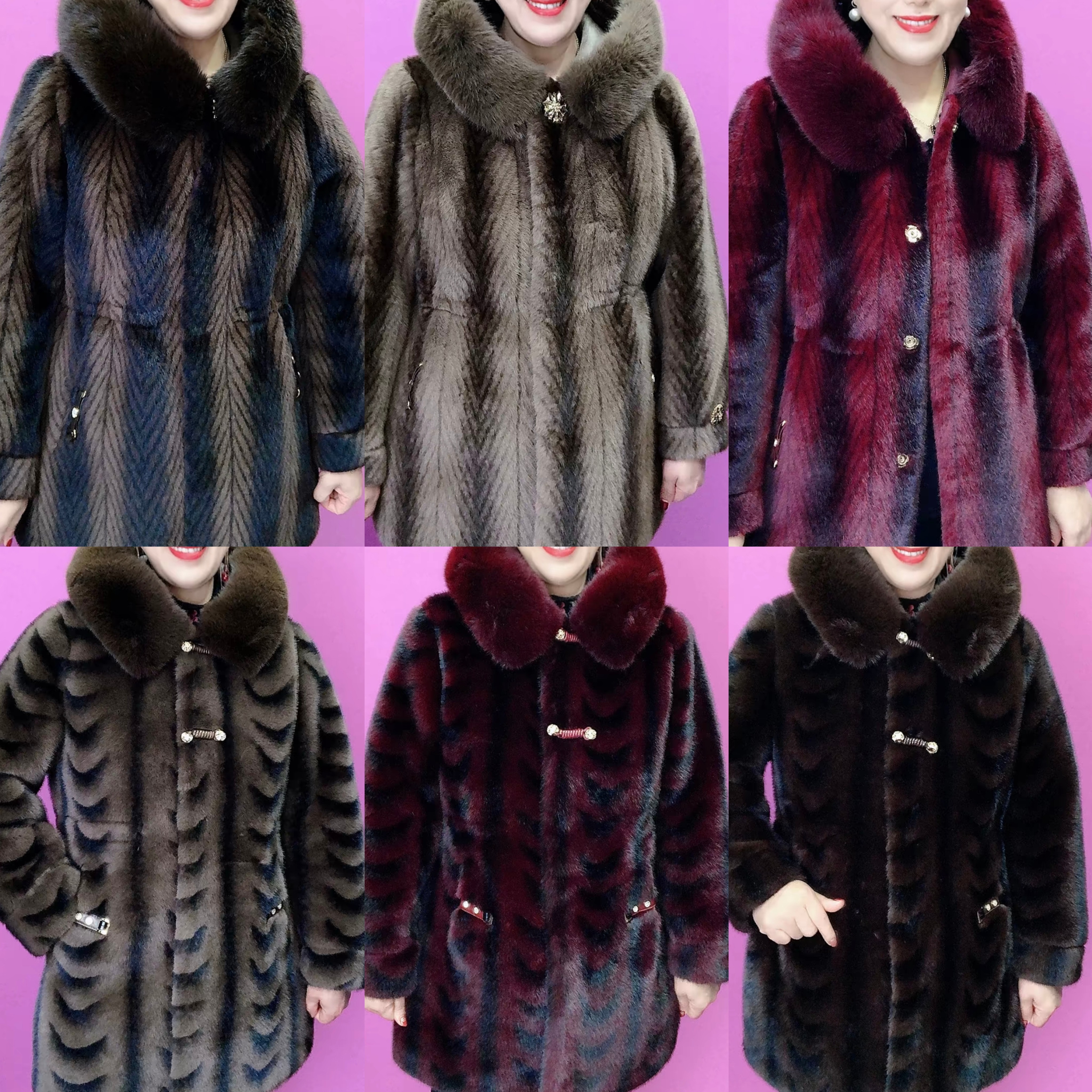 冬季新款活毛领抽腰款妈妈外套