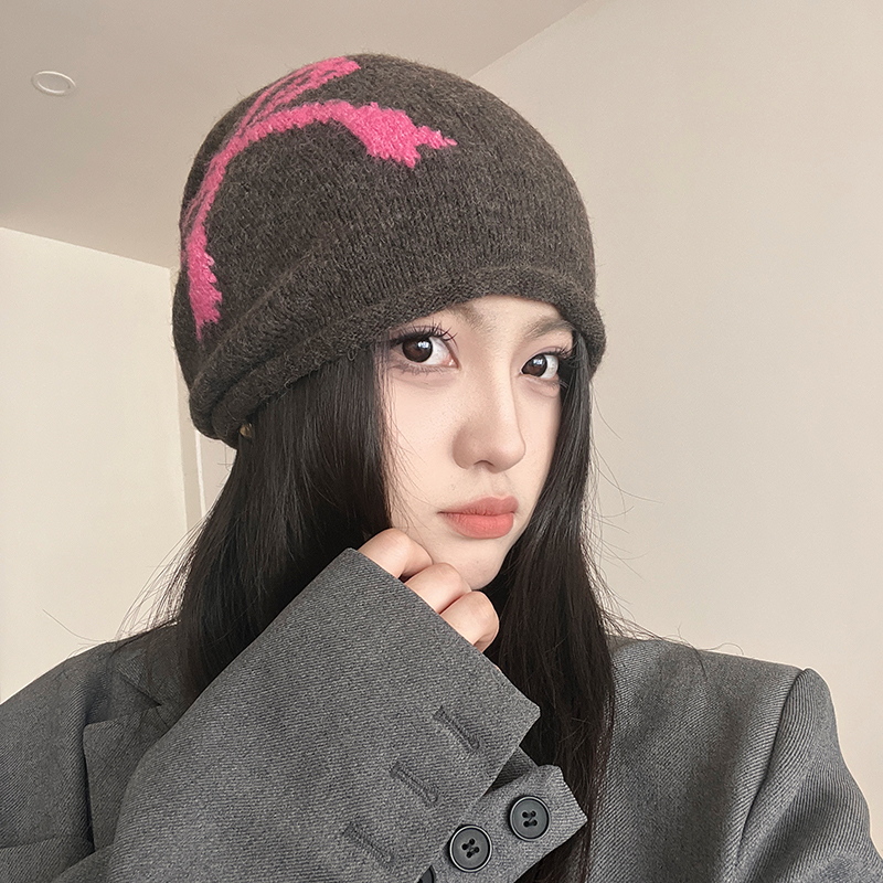 毛线帽子女款2025新款大头围卷边堆堆帽高级感秋冬蝴蝶结针织冷帽