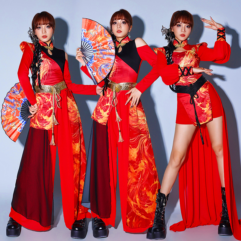 舞蹈服女套装中国风打鼓服装国潮新款爵士舞演出服国风女团舞台装