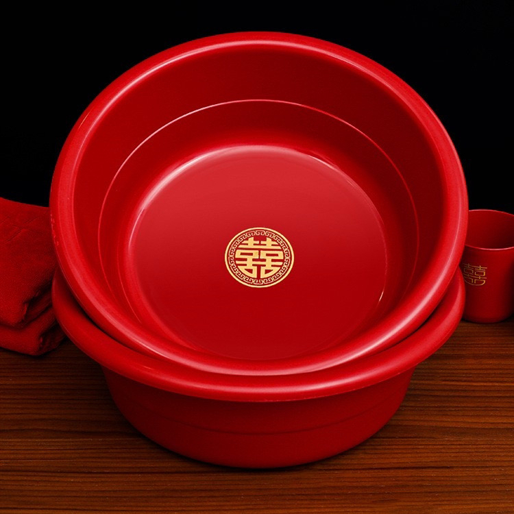 红色脸盆结婚用品新娘陪嫁嫁妆婚礼喜盆加厚塑料洗脸盆女方