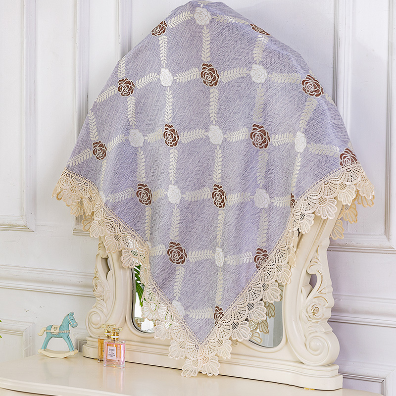 镜子防尘布风水帘欧式蕾丝小圆镜盖巾化妆台梳妆台圆镜子遮挡盖布