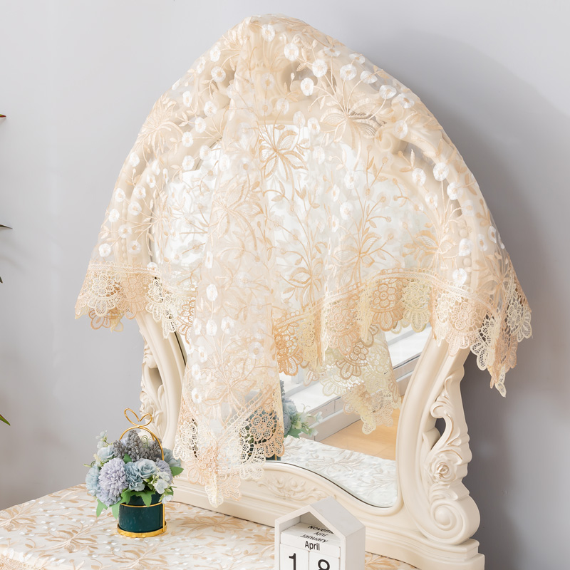 化妆镜防尘布风水帘蕾丝欧式布艺梳妆台盖巾镜子盖布多用途遮挡布