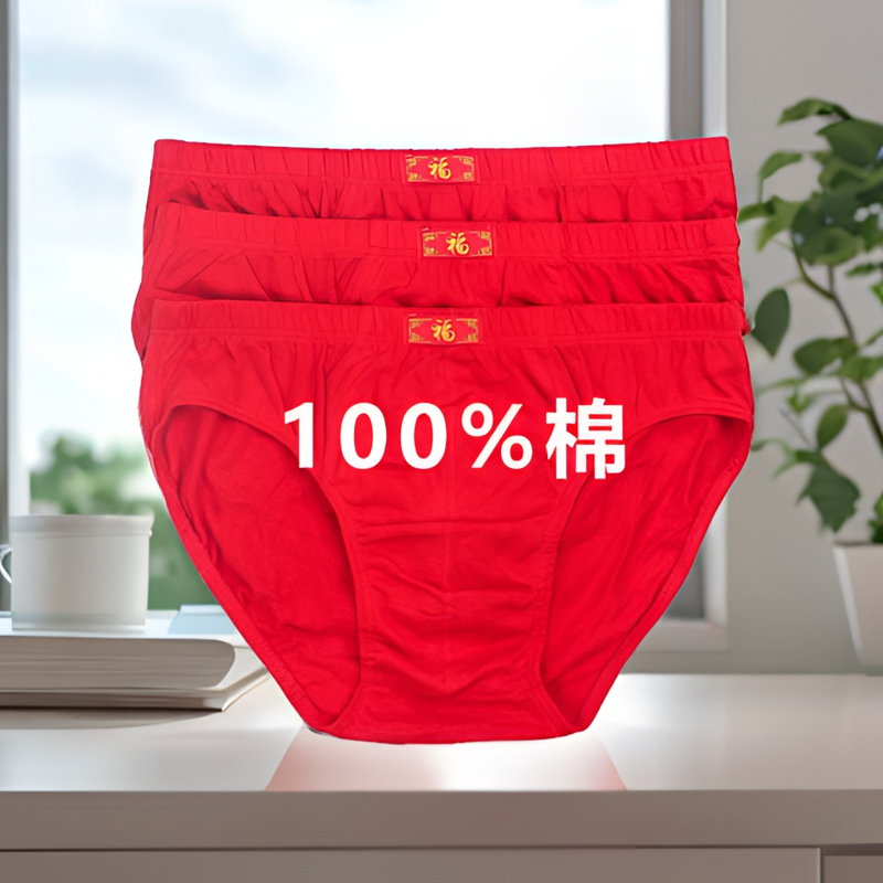 全棉加大码男士内裤中腰透气纯棉大红本命年底裤结婚男三角短裤