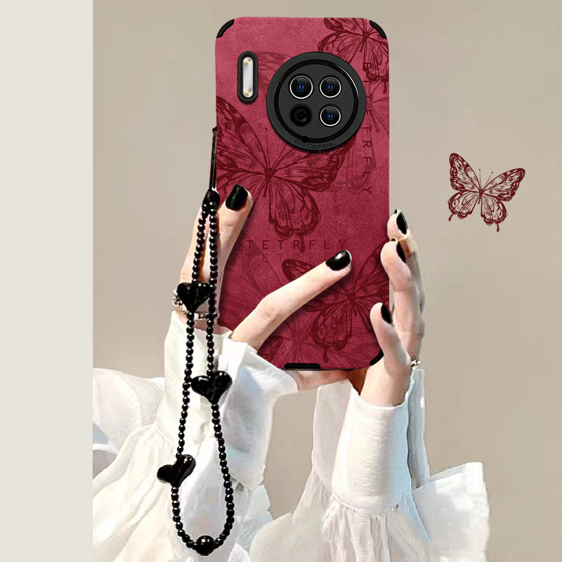 适用华为Mate30Pro手机壳瞳眼皮质复古线条蝴蝶女创意全包防摔ins