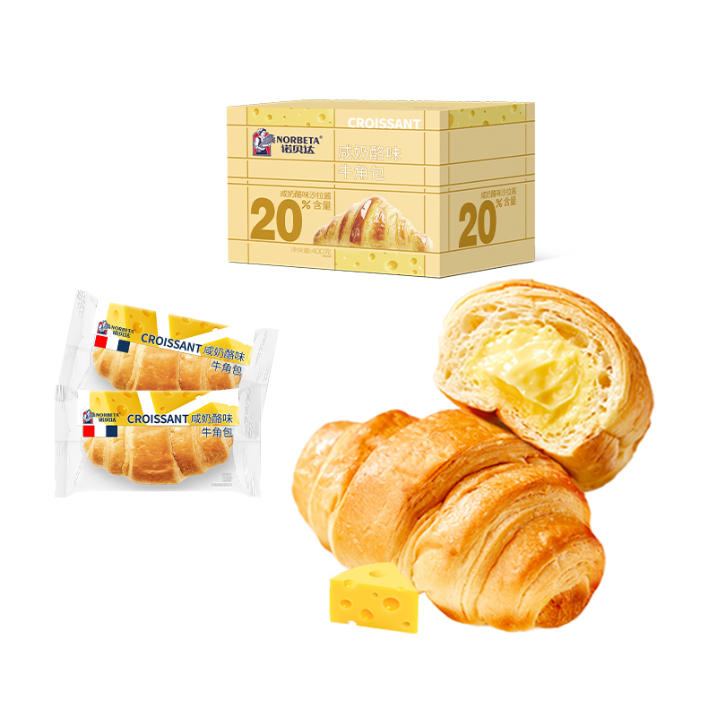 诺贝达夹心牛角包可颂手撕绵软夹心面包网红休闲早餐零食400g/箱