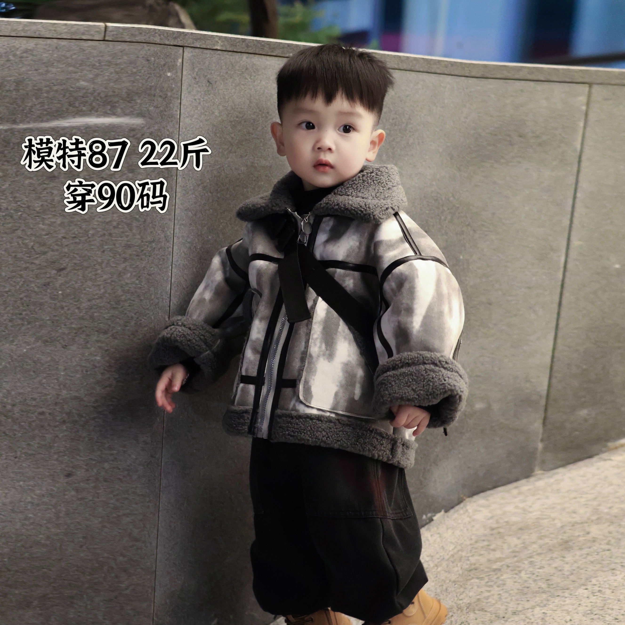 冬季男童外套儿童加绒加厚一体绒机车服英伦风保暖百搭韩版潮FY