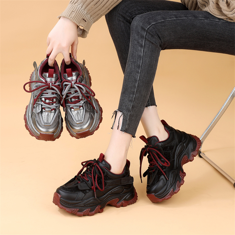 厚底银色老爹鞋女2025年秋季新款时尚网面休闲鞋增高运动鞋小个子