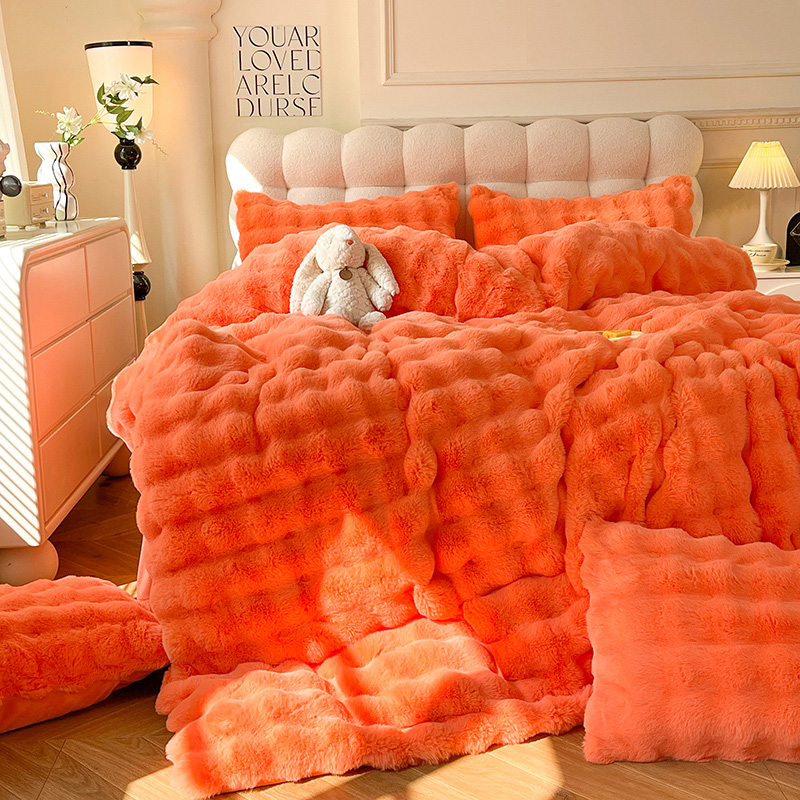 8斤冬季加厚兔兔绒牛奶绒四件套双面绒加绒被套床罩床单4件套