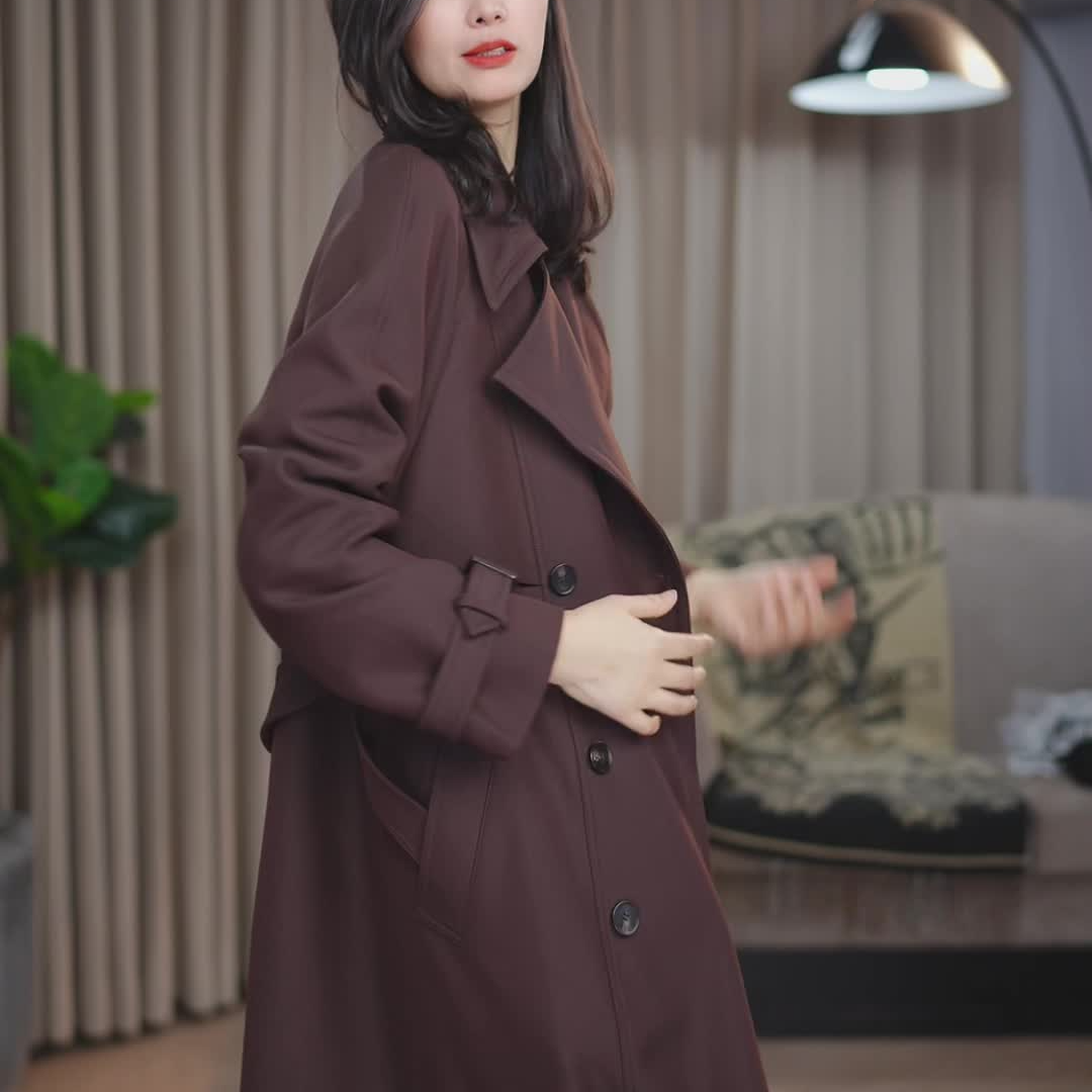 【LOWVEE】2025秋季新款经典气质轻奢时尚休闲中长款修身风衣外套女