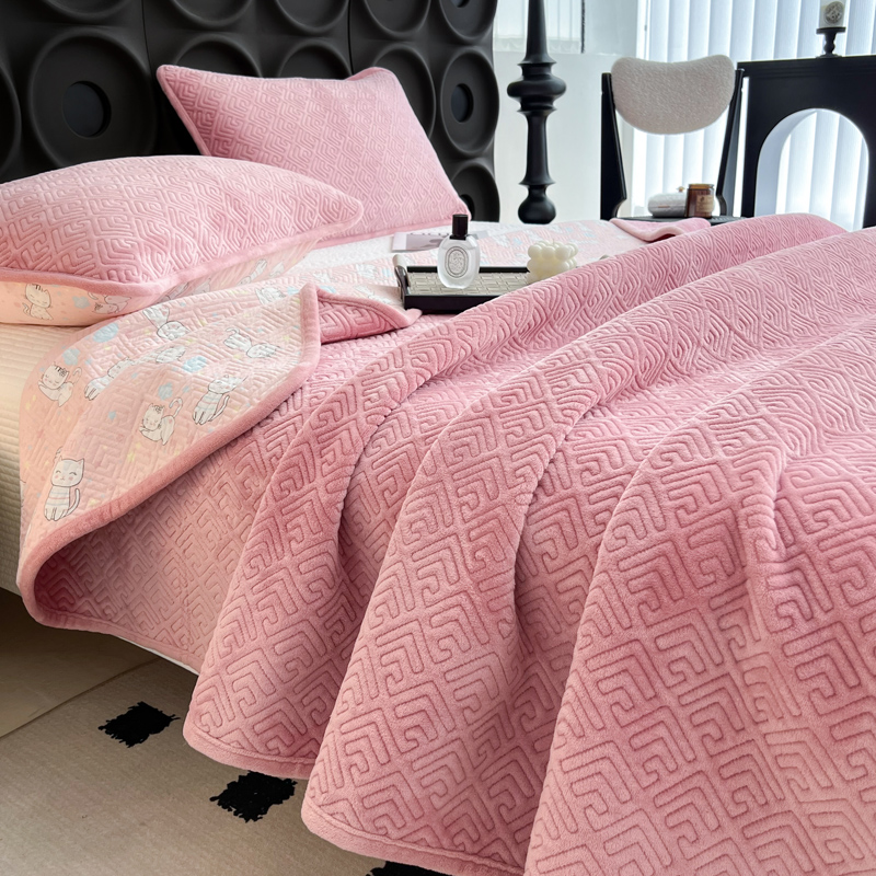 一面棉一面绒床盖单件牛奶绒夹棉加厚双面两用纯棉床单榻榻米炕单