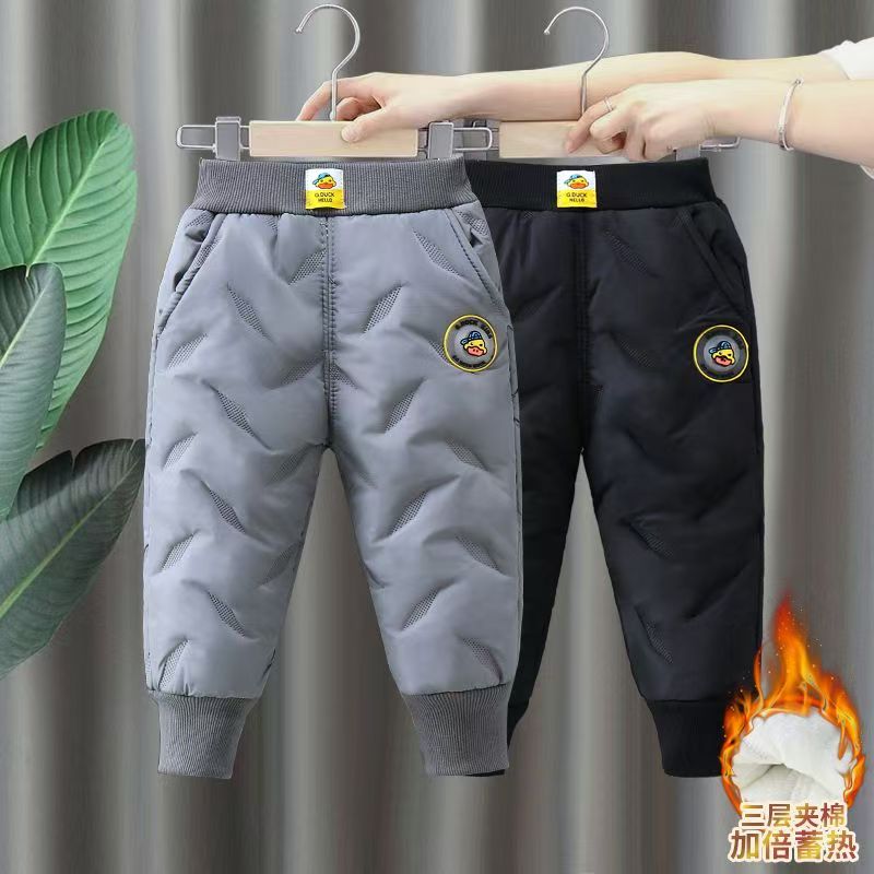 小黄鸭男女童加绒裤子三层夹棉冬季裤儿童加厚保暖棉裤宝宝冬装裤