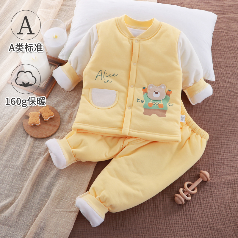 婴儿新生儿保暖套装男女宝宝两件套夹棉衣服秋冬分体外出棉衣加厚