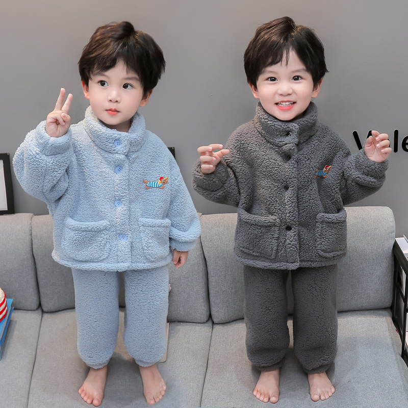 男童睡衣珊瑚绒秋冬款2025新款加厚男孩宝宝法兰绒套装儿童家居服
