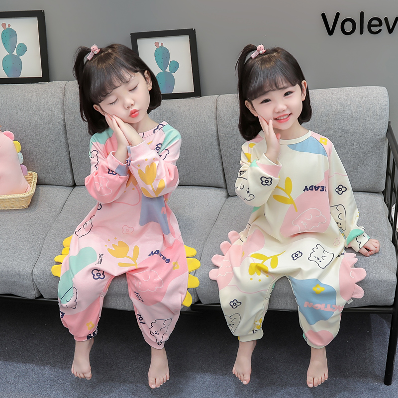 女童连体睡衣春秋款纯棉儿童家居服秋季宝宝长袖婴儿女孩卡通睡袋