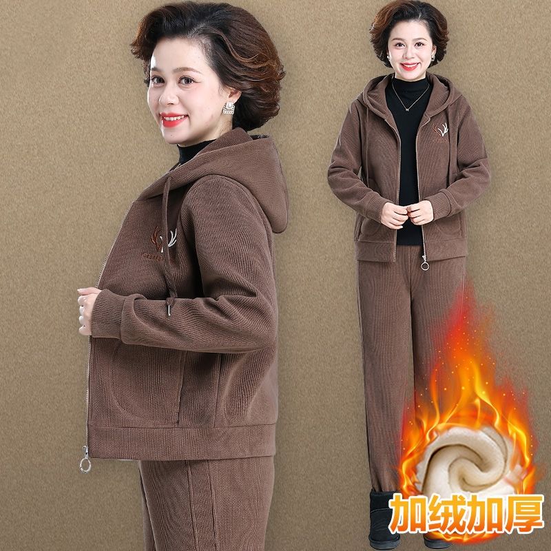 妈妈加绒外套加厚中年妇女上衣妈妈装60-70岁高档春装妈妈装绒绒