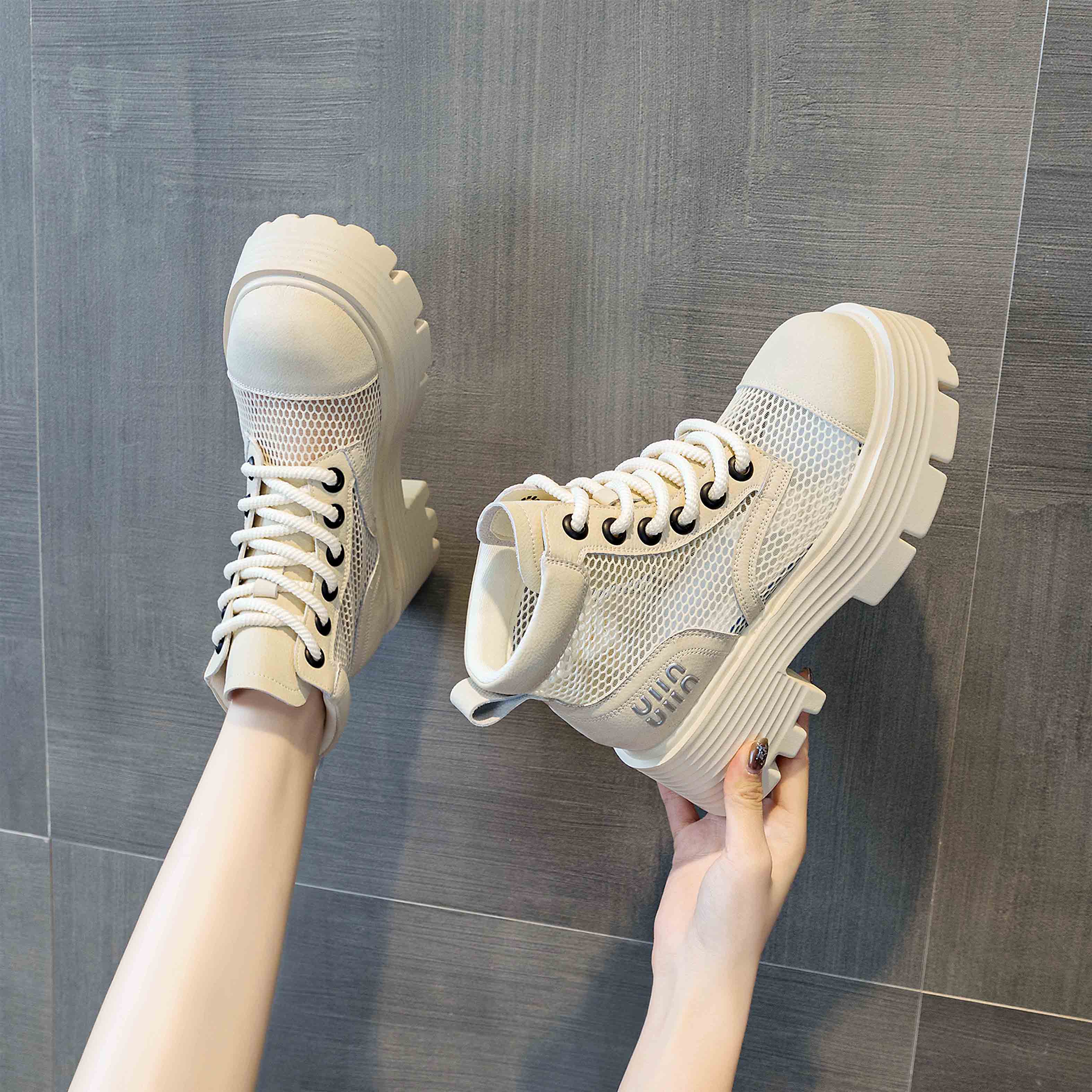 内增高马丁靴女2025新款春夏夏季网面工装靴小个子增高短筒凉靴潮