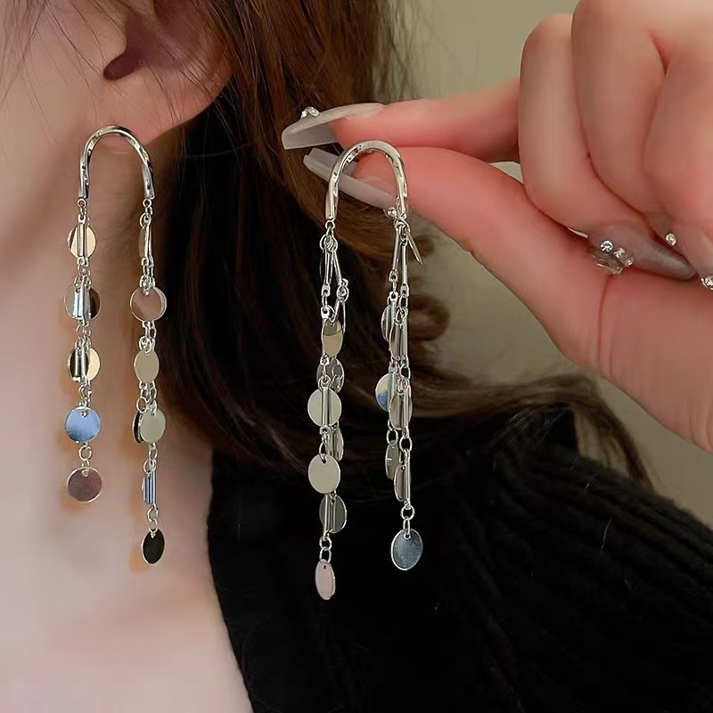 925银针耳饰 3638亮片流苏长款小众设计感轻奢耳钉女气质耳坠耳饰