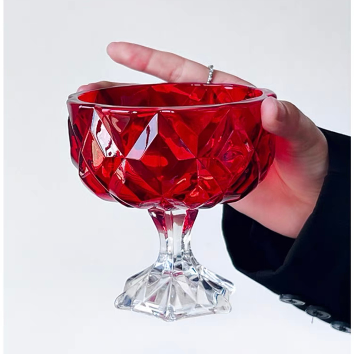 小号星钻甜品碗果斗冰激凌碗时尚简约红色高脚杯