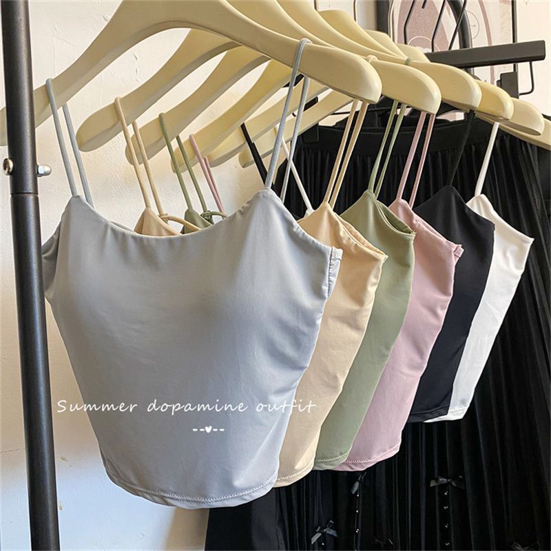 无痕裹胸冰丝小吊带背心夏季白色辣妹露背交叉美背文胸一体内衣J