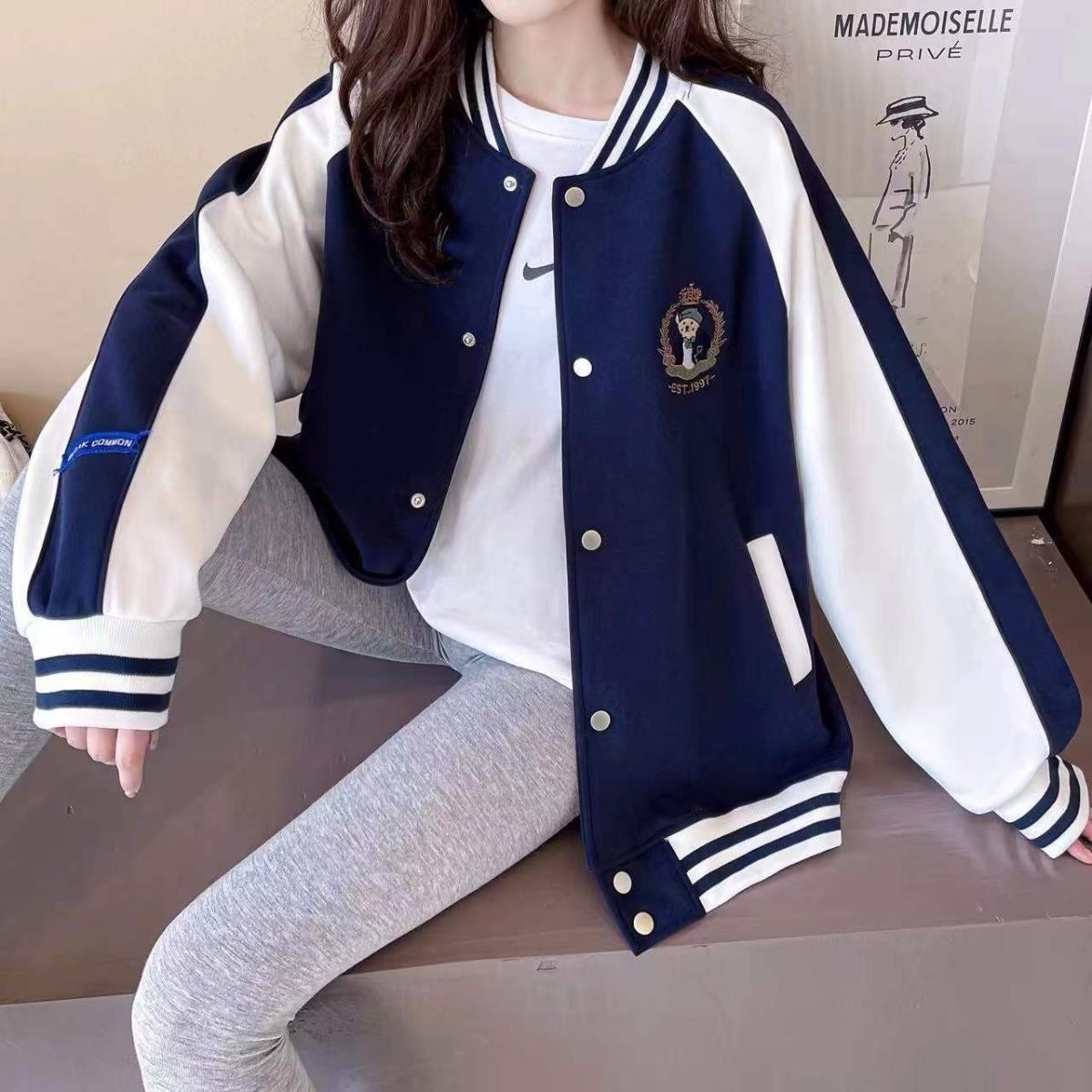 棒球服外套女春秋百搭新款2025韩版宽松学生字母夹克上衣ins潮