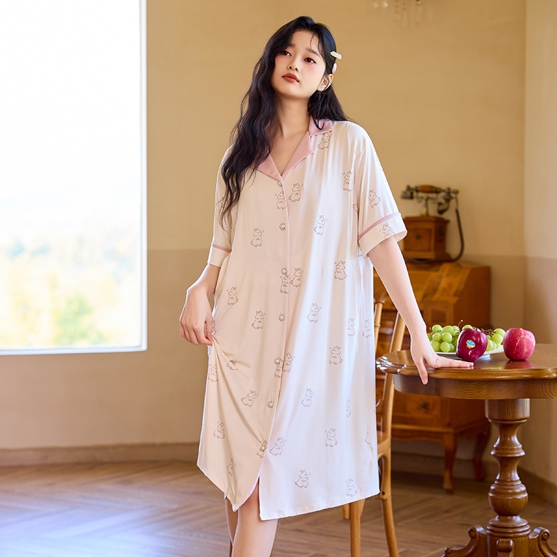 珈莹艾短袖待产哺乳睡裙夏季薄款产后莫代尔喂奶家居裙孕妇睡衣