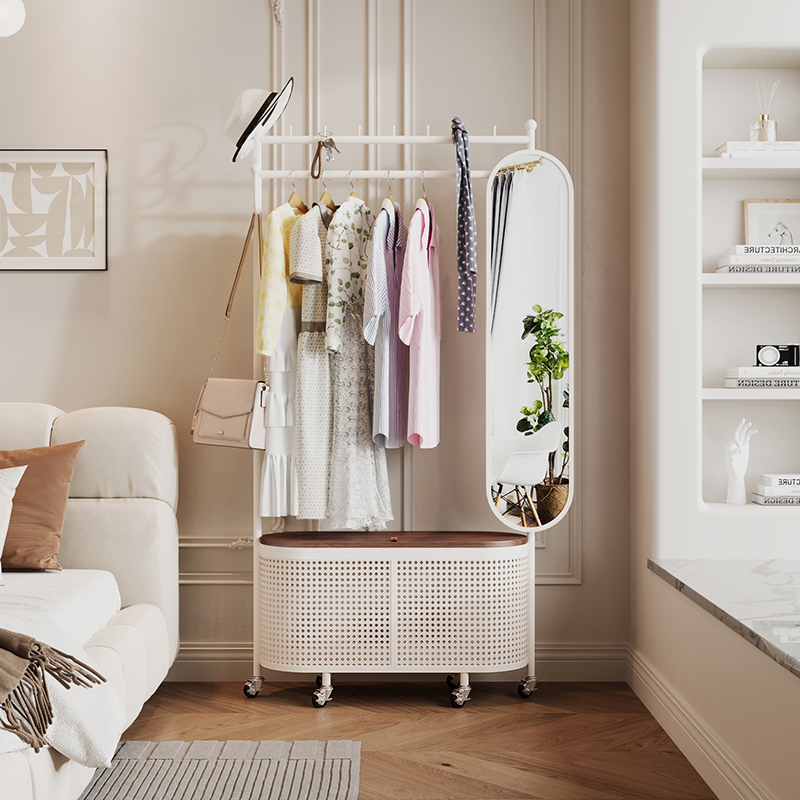 北欧落地衣帽架可移动衣服架奶油风轻奢挂衣架衣架子家用一体客厅