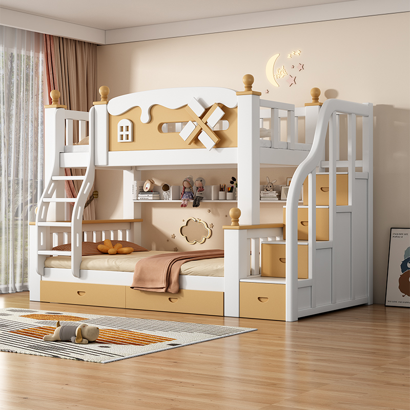 实木上下铺风车儿童床双层木床小户型架子全实木高低儿童床子母床