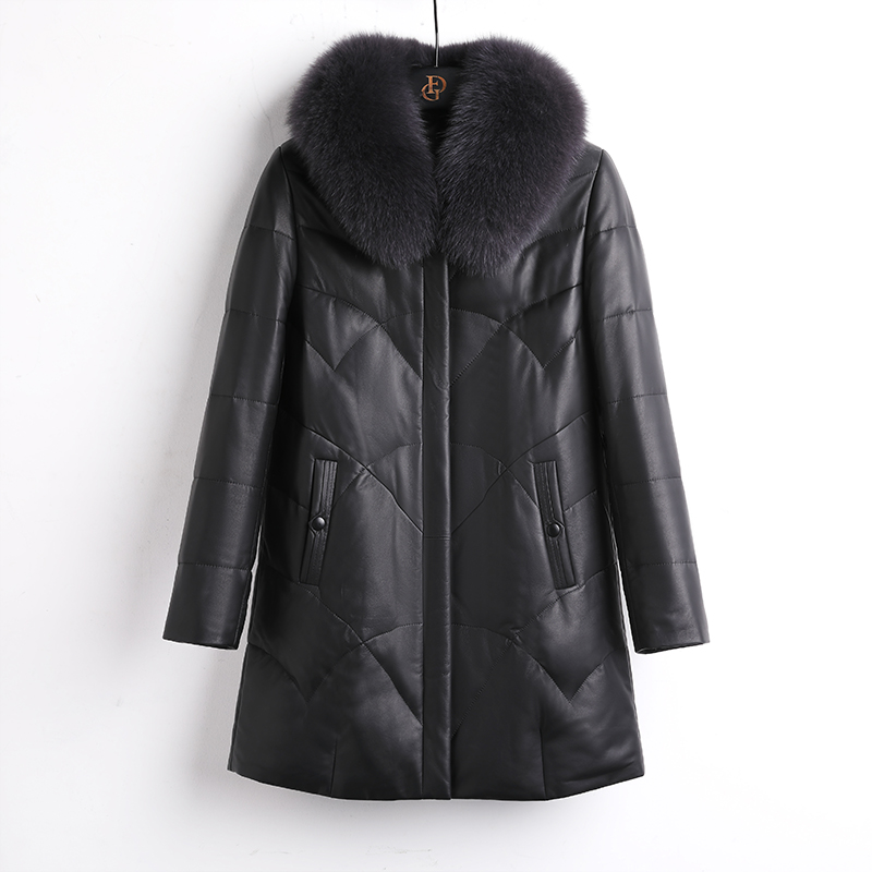 法歌弟FA23106 冬季女士真皮羽绒服大码加厚中长款海宁皮草妈妈装