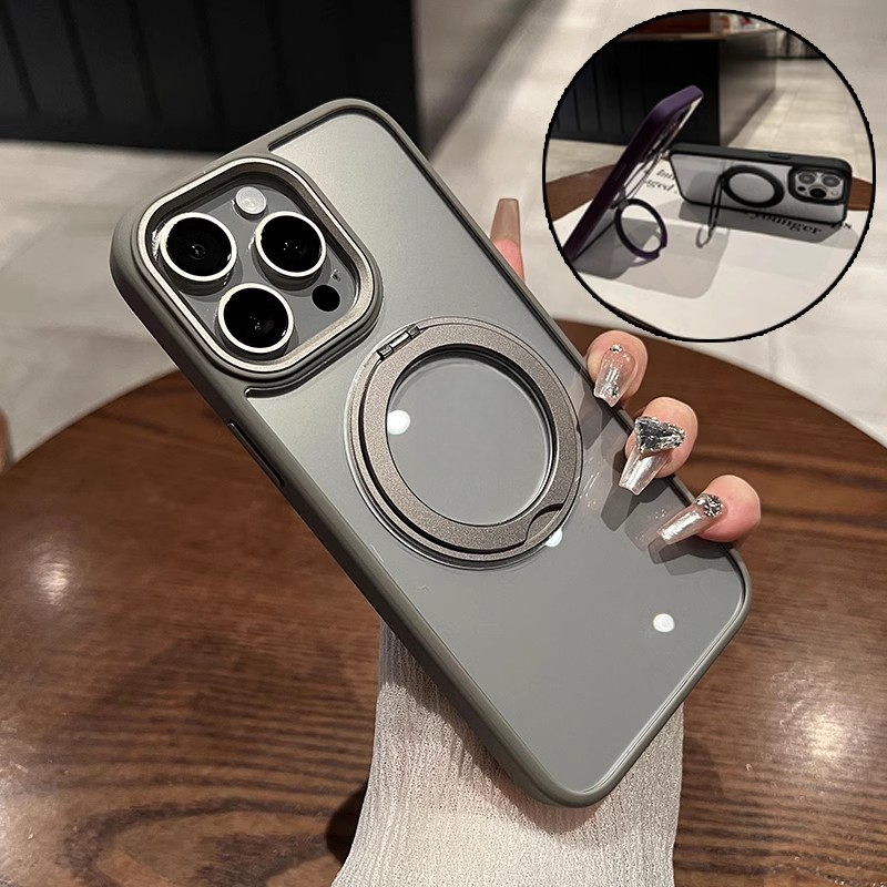 360°一体旋转磁吸支架适用苹果手机壳简约透明新款全包防摔保护套