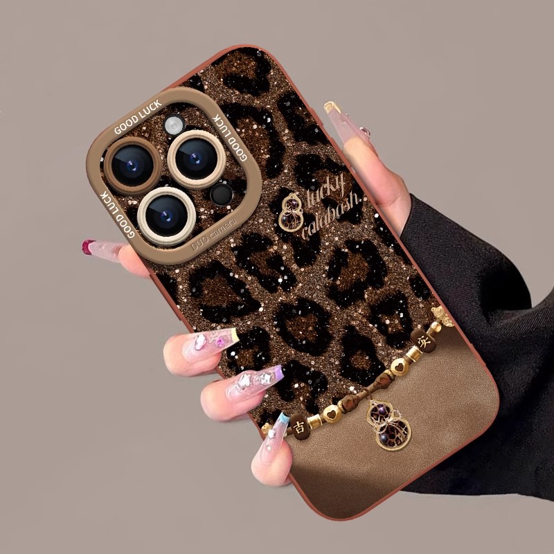 豹纹幸运葫芦适用苹果16promax手机壳新款轻奢女ins风硅胶保护套