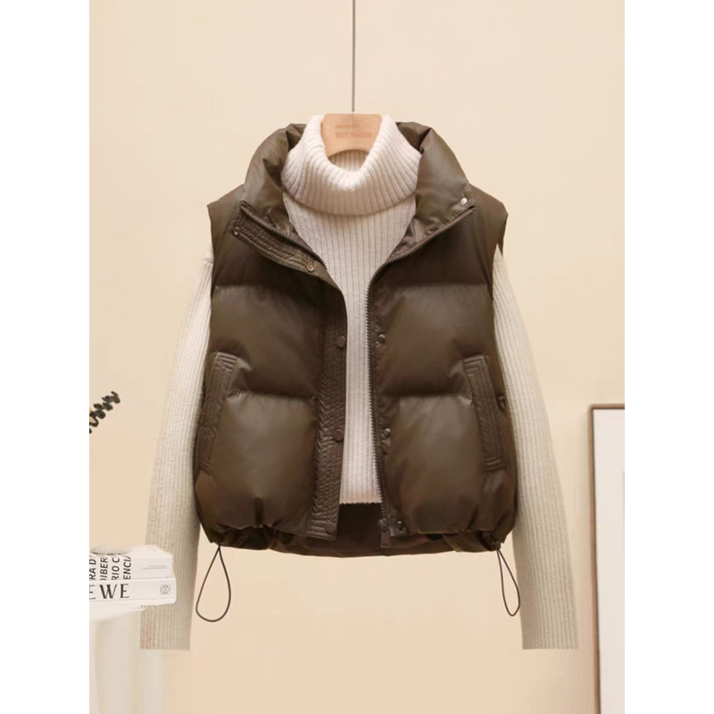 免洗PU皮棉服马甲女短款2025秋冬韩版立领小个子时尚背心坎肩外套
