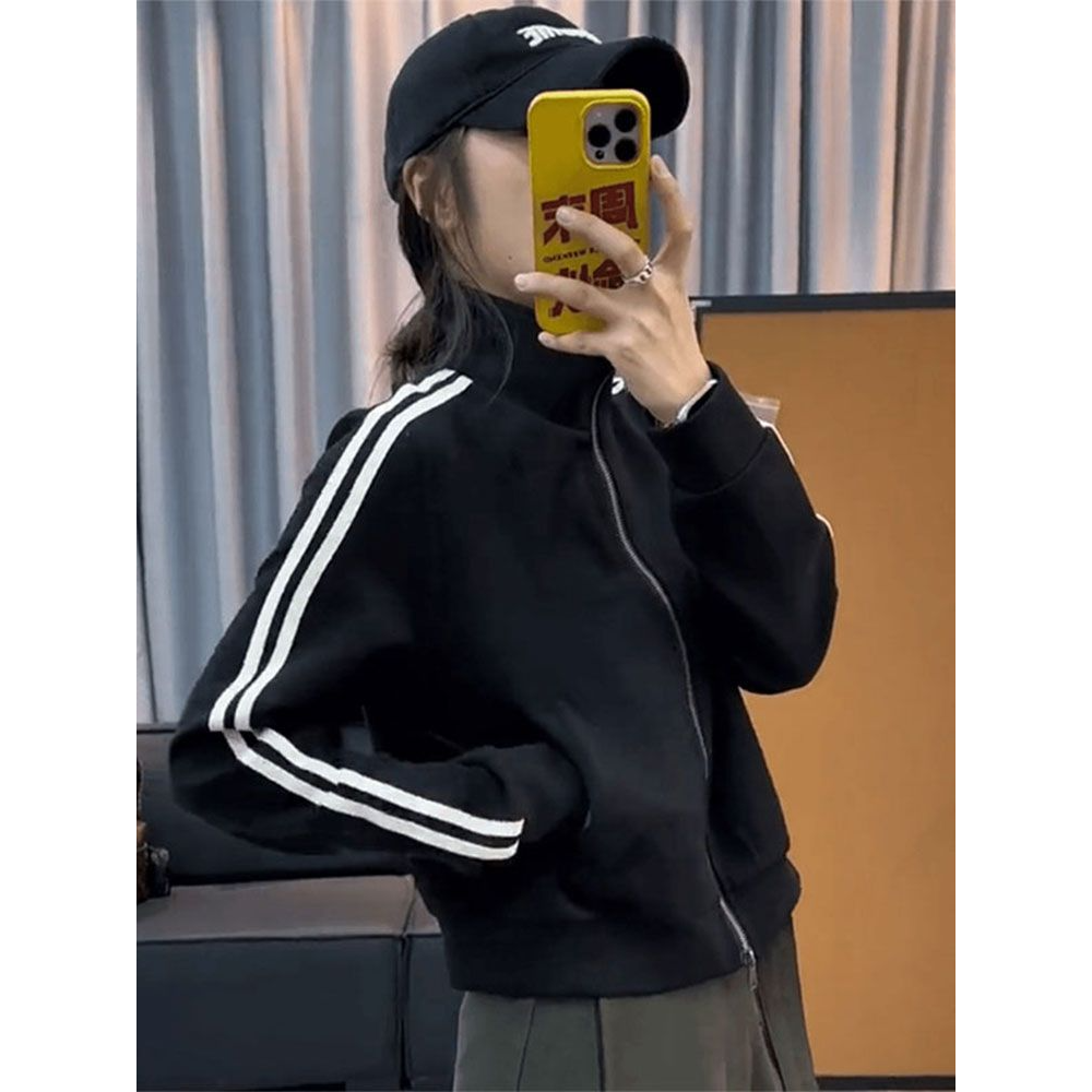 高含棉黑色ins运动棒球服外套女2025春季新款休闲时尚小个子卫衣
