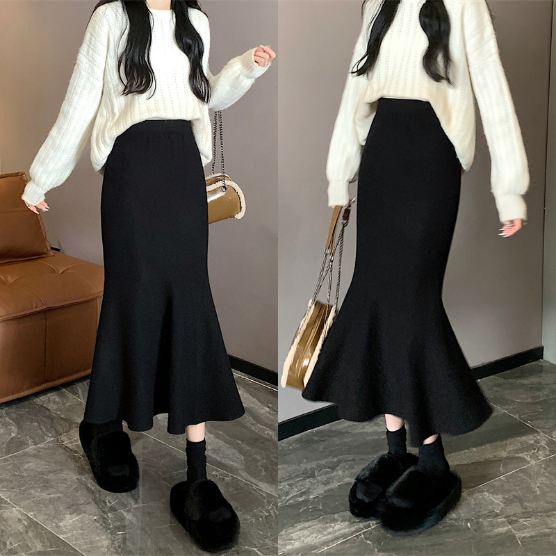 厚款针织半身裙女新款秋冬法式a字显瘦包臀裙复古气质百搭鱼尾裙