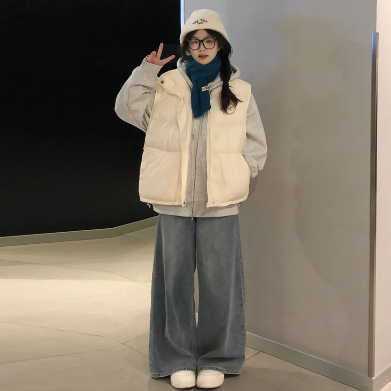 labzaa美式创意风字母印花立领马甲外套男女冬季宽松加厚款面包服