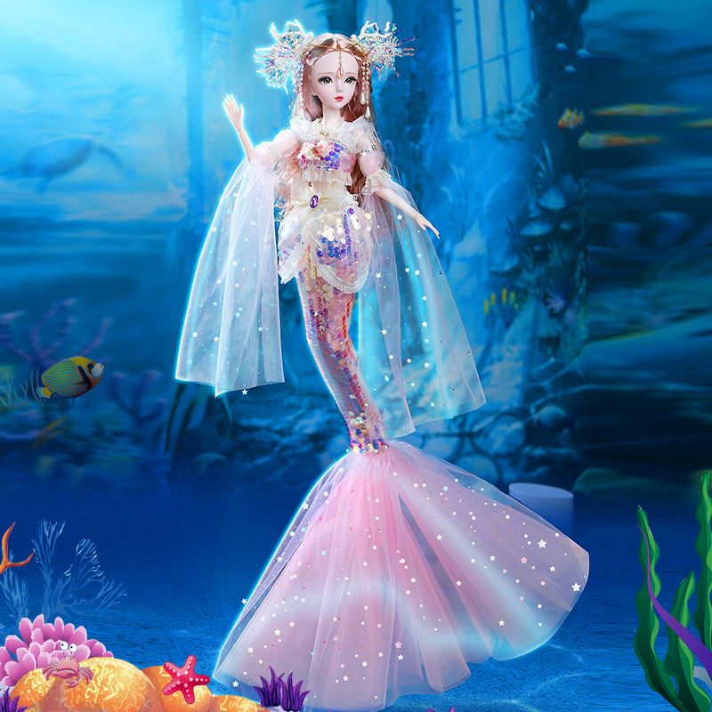 60厘米精美洋娃娃美人鱼公主玩具女孩生日玩偶礼盒套装