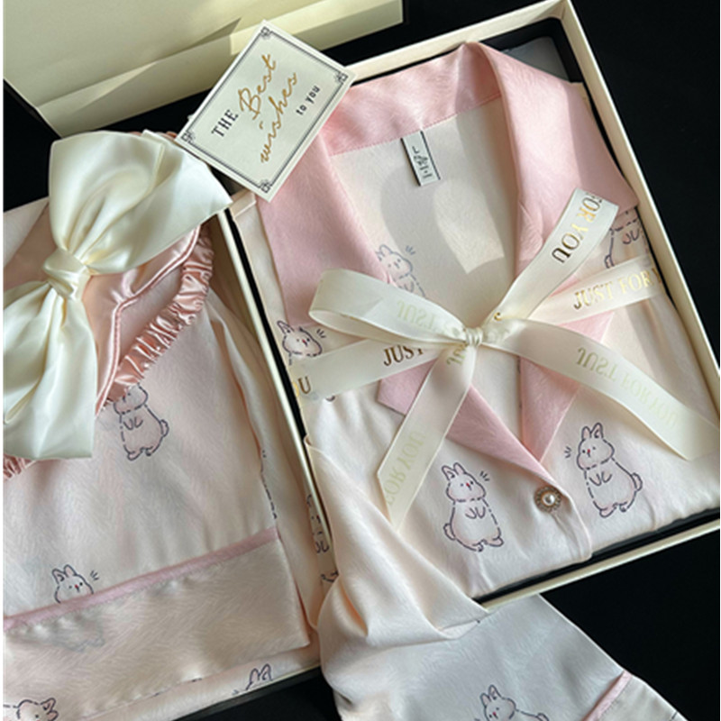 小兔子睡衣女冰丝春秋季长袖高级感家居服送闺蜜生日礼物礼盒套装