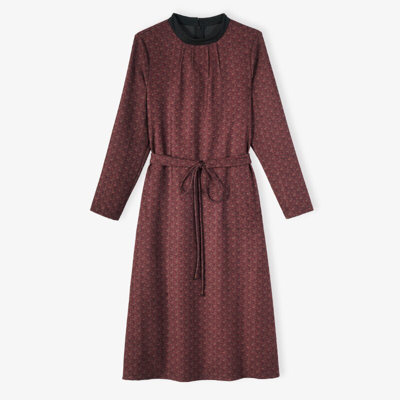 韩穆KA68935新款2024秋季气质贵夫人碎花长袖显瘦连衣裙