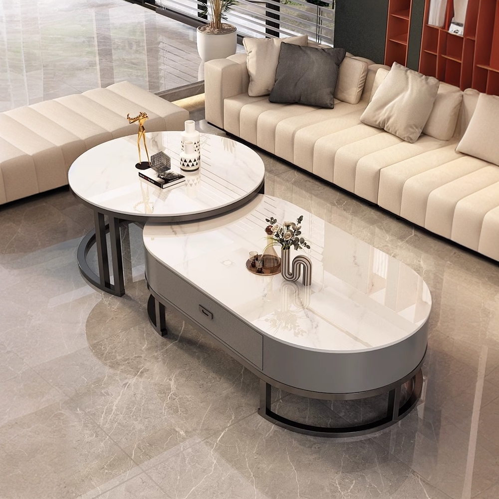2024新款岩板茶几客厅家用小户型现代简约椭圆形轻奢茶几茶桌储物