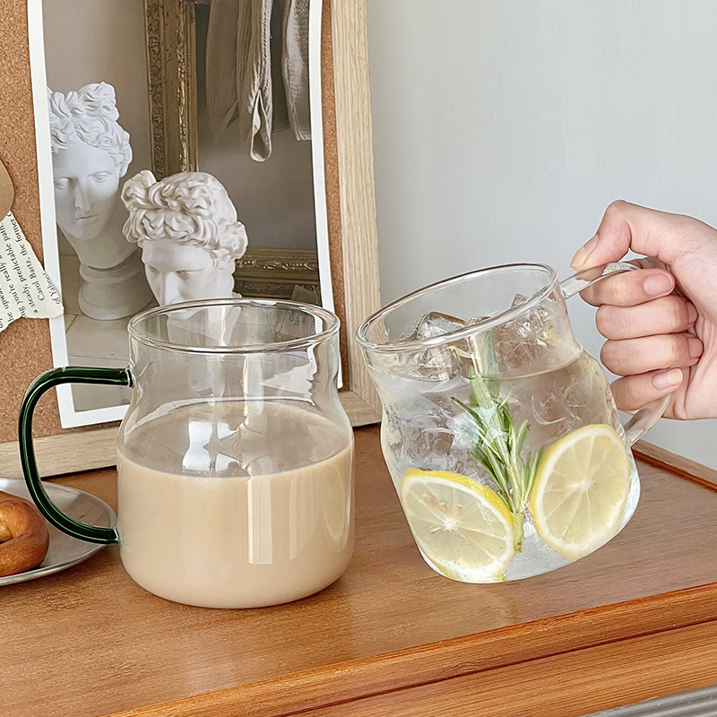 带把手大容量玻璃杯 ins风高硼硅玻璃咖啡杯柠檬水杯牛奶饮料杯子