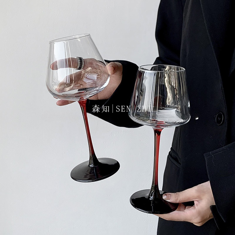 浪漫ins风黑红渐变高脚杯高档欧式葡萄酒杯红酒杯香槟杯甜果酒杯