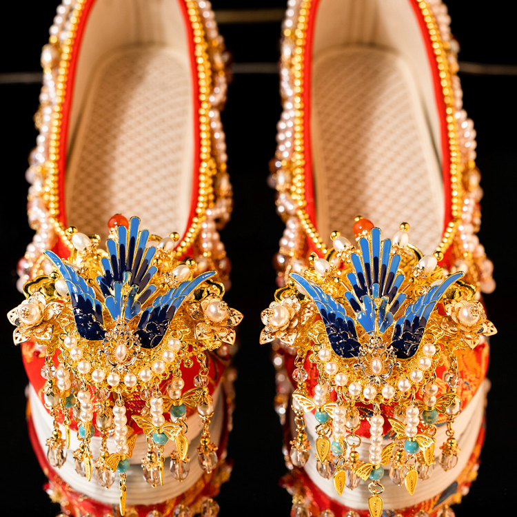 原创红色秀禾婚鞋女中式婚鞋厚底凤凰古风明制汉服婚鞋增高民族风